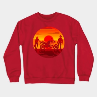 Motorcycle and couple at sunset Crewneck Sweatshirt